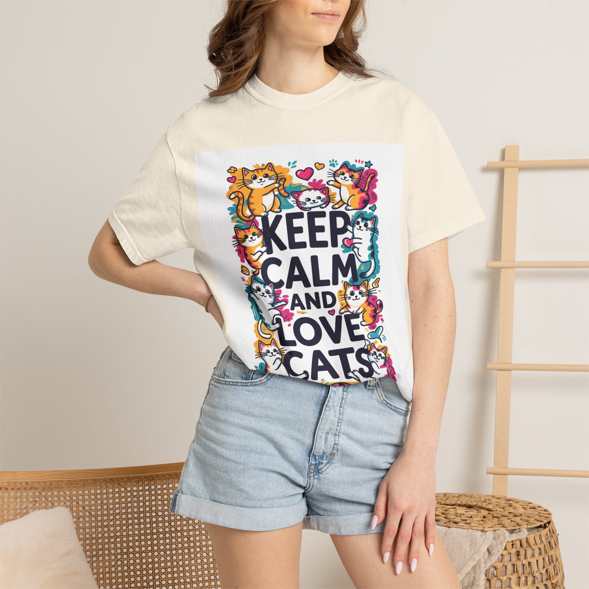 Keep Calm and Love Cats T-Shirt — Cute Colorful Cat Graphic Tee