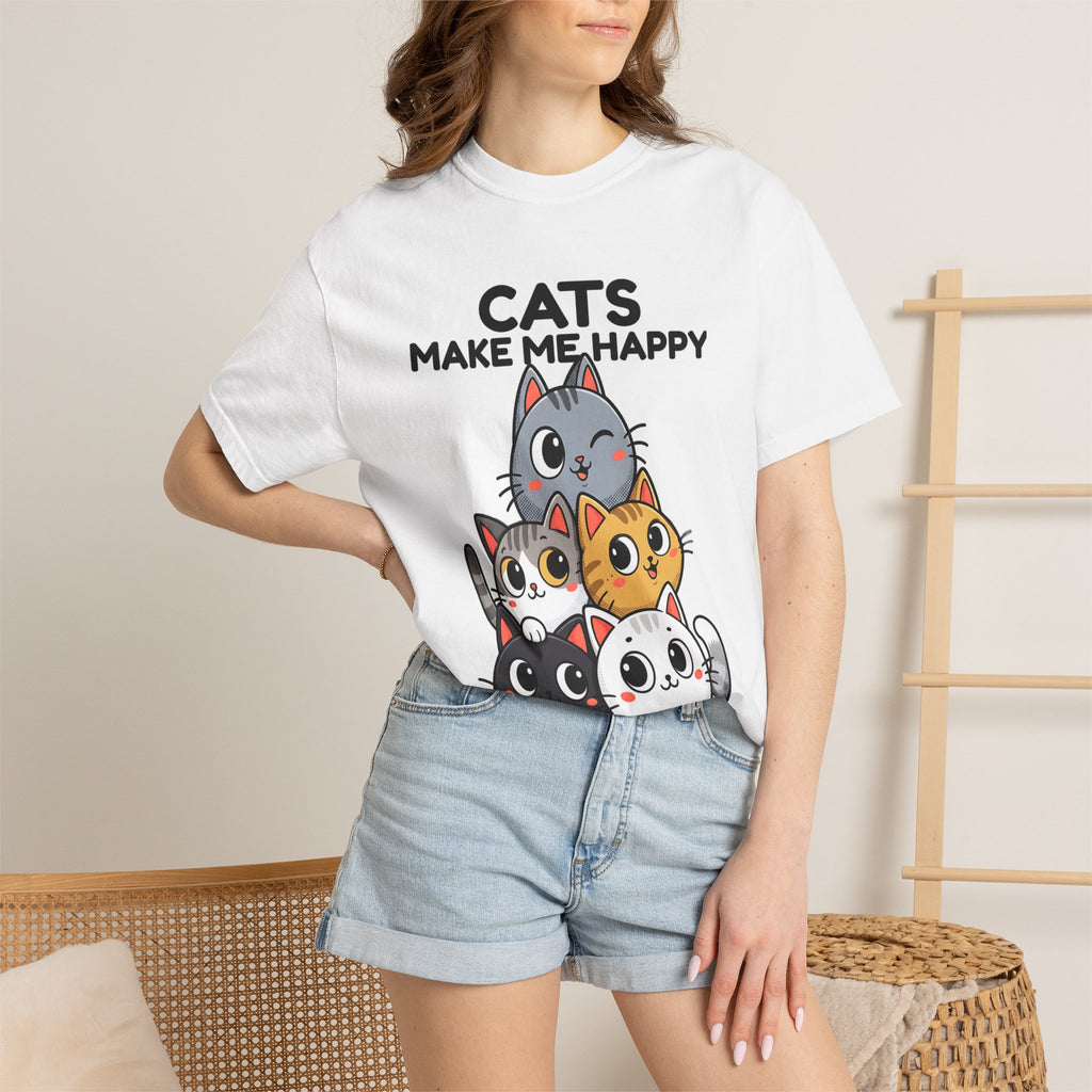Cats Make Me Happy T-Shirt — Cute Stack of Kittens Tee