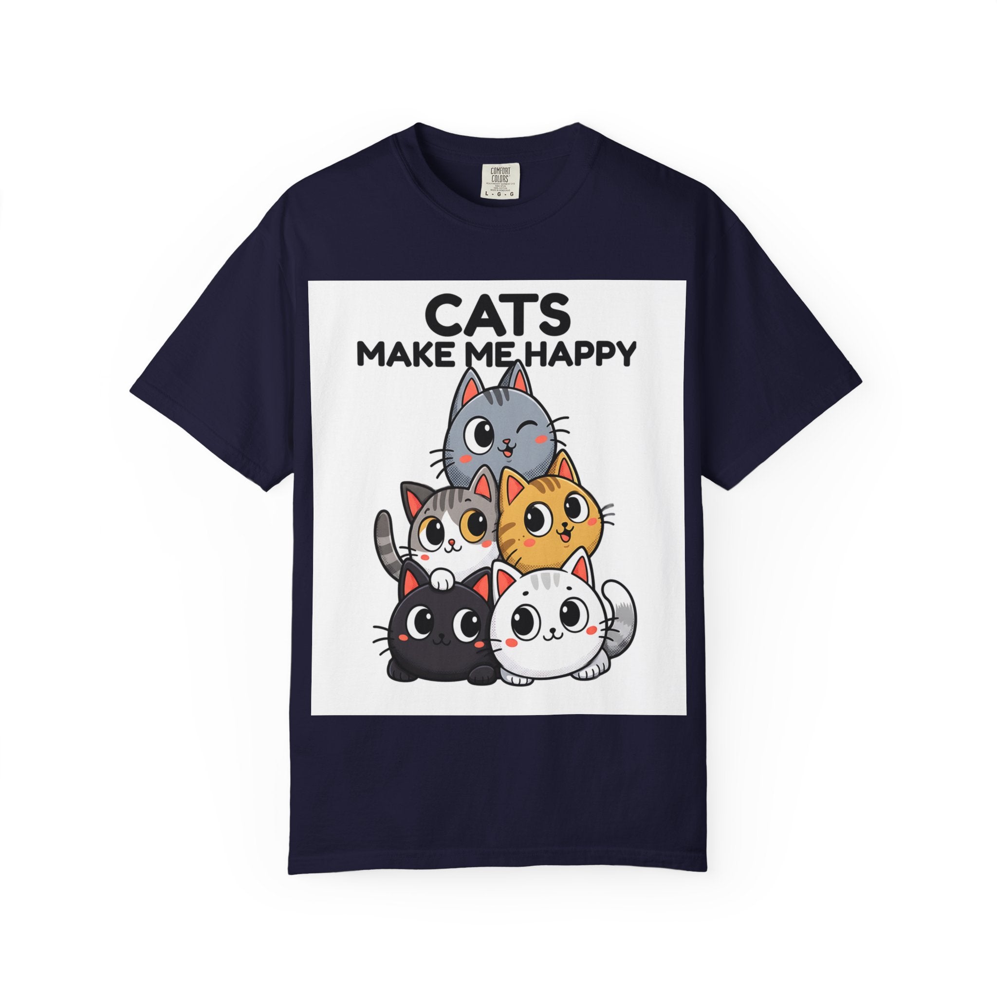 Cats Make Me Happy T-Shirt — Cute Stack of Kittens Tee