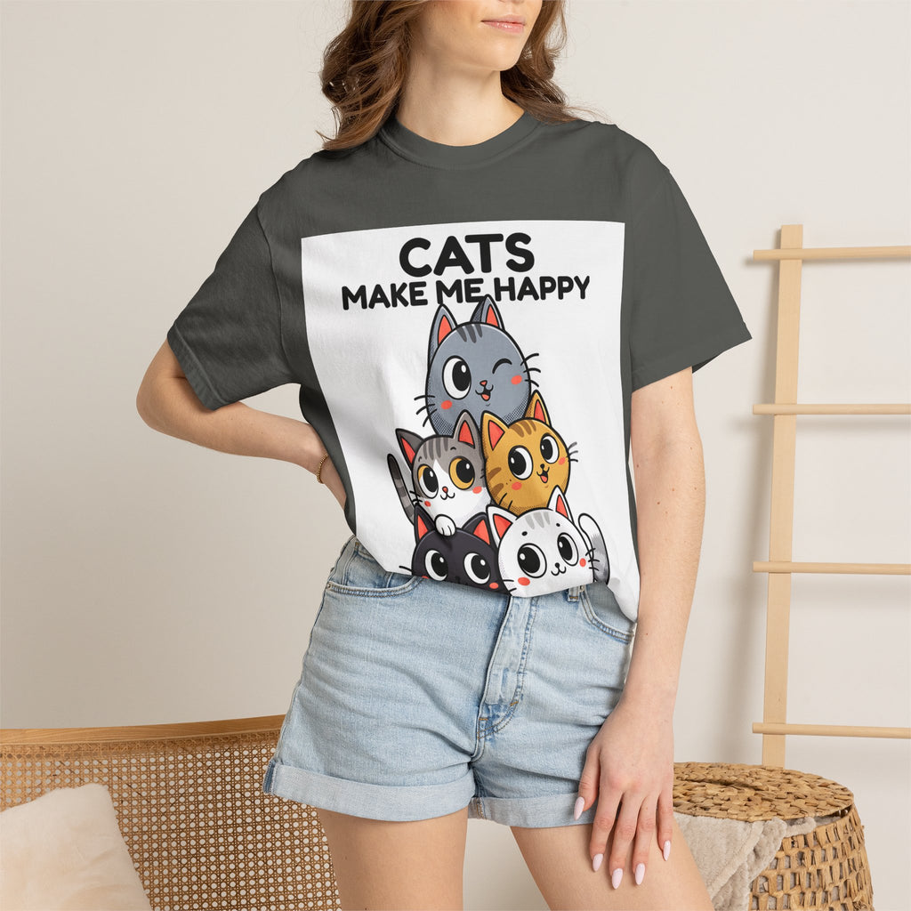 Cats Make Me Happy T-Shirt — Cute Stack of Kittens Tee