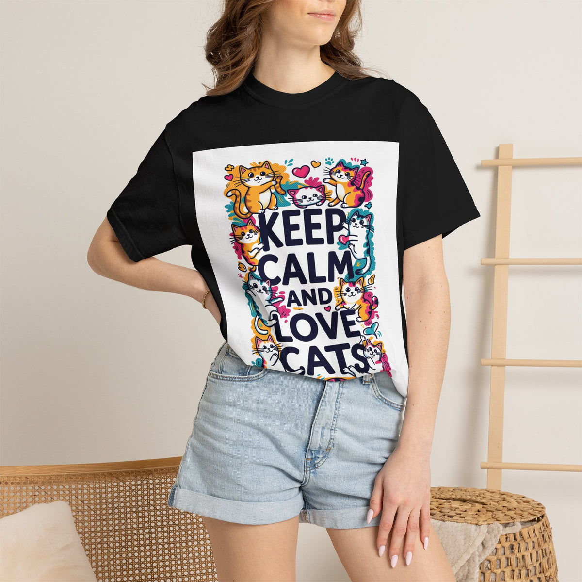 Keep Calm and Love Cats T-Shirt — Cute Colorful Cat Graphic Tee