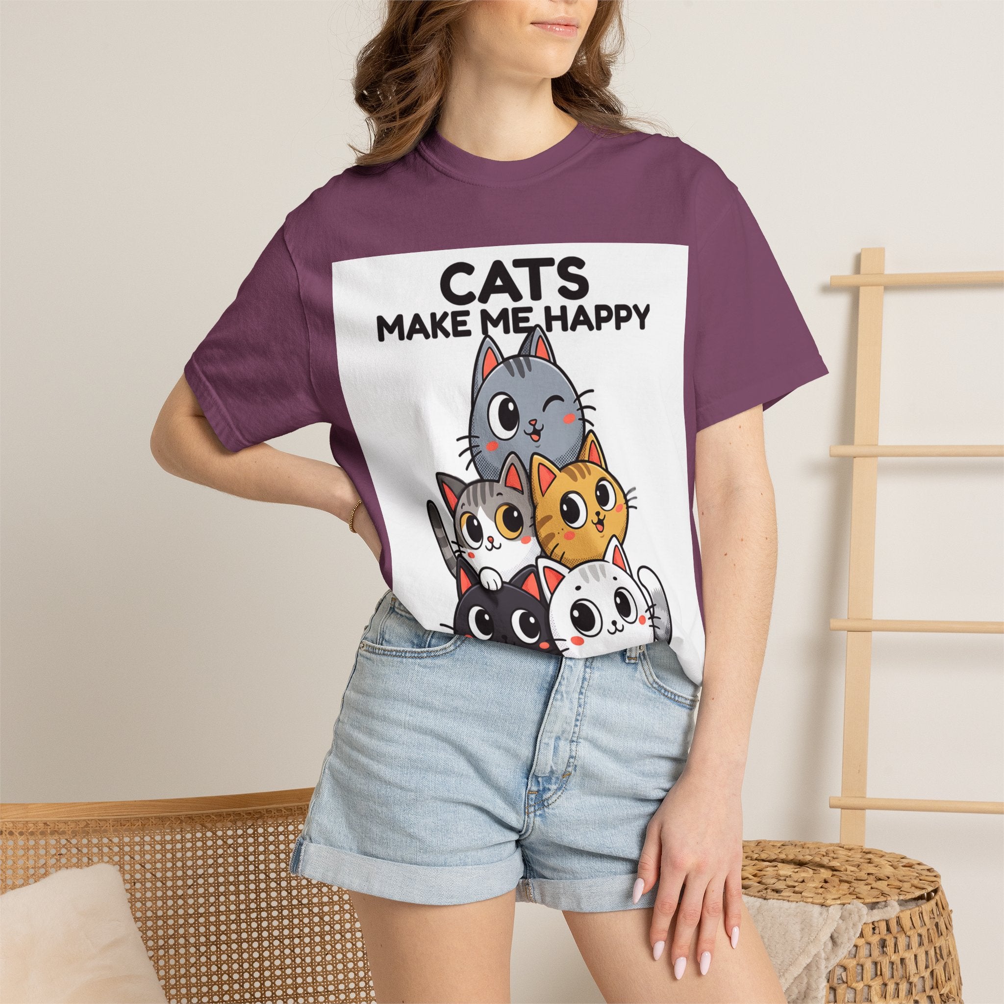 Cats Make Me Happy T-Shirt — Cute Stack of Kittens Tee
