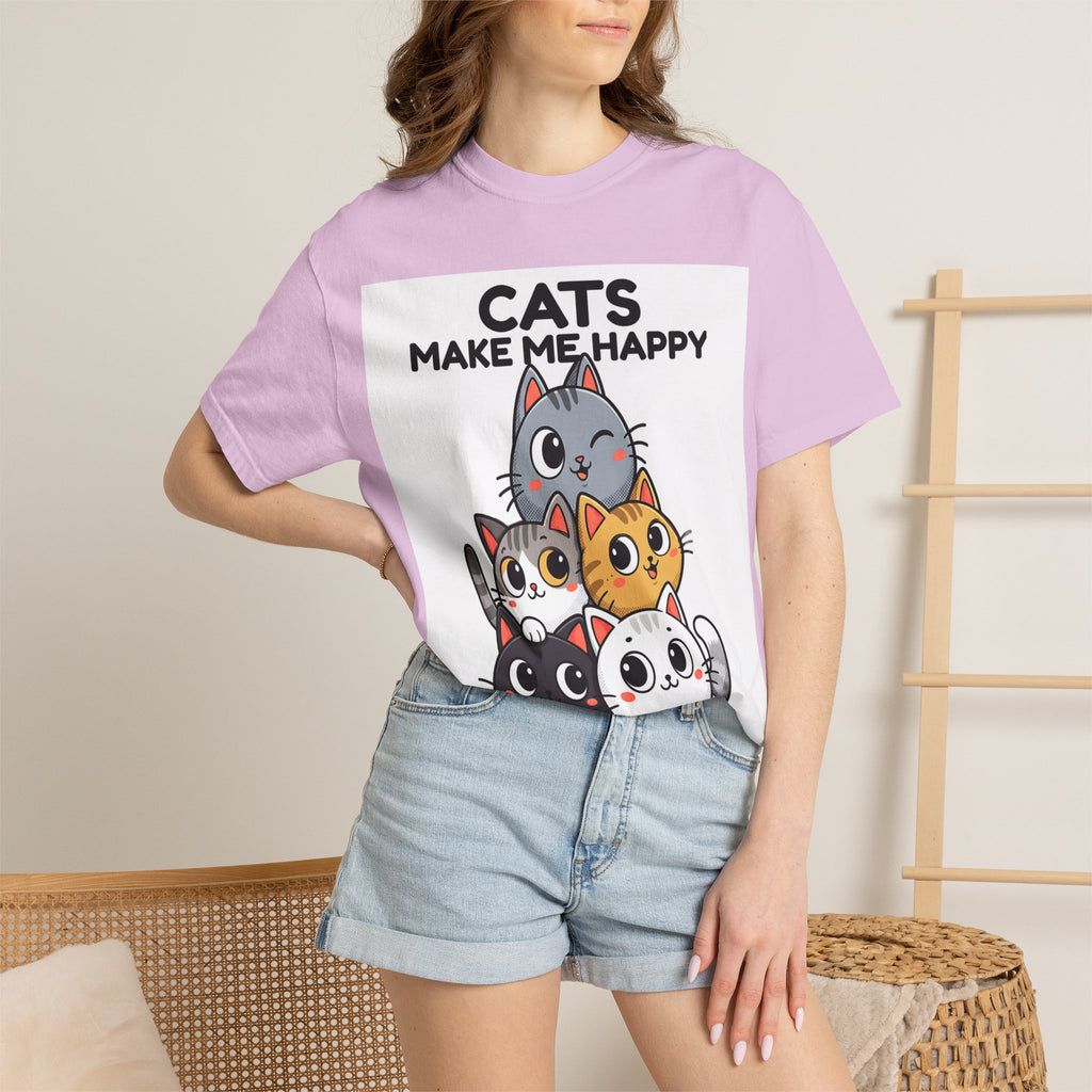 Cats Make Me Happy T-Shirt — Cute Stack of Kittens Tee