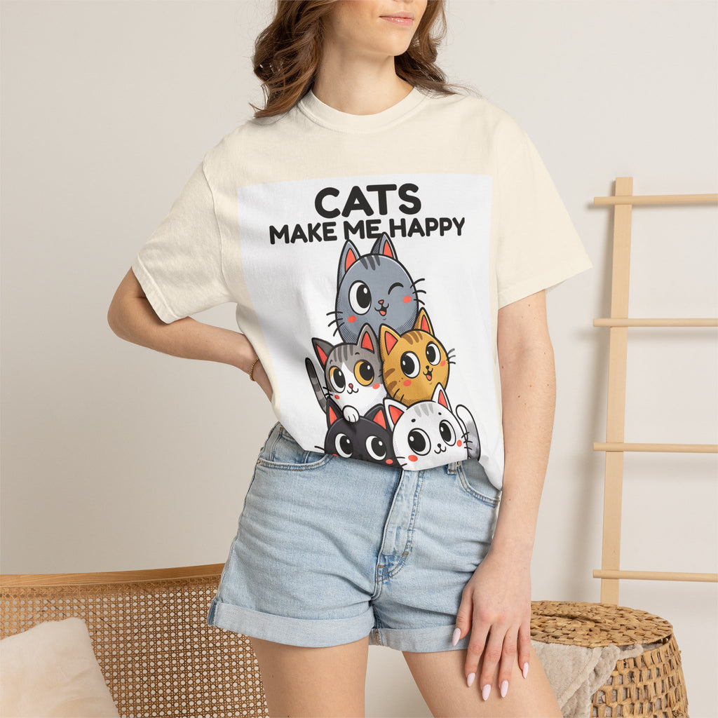 Cats Make Me Happy T-Shirt — Cute Stack of Kittens Tee