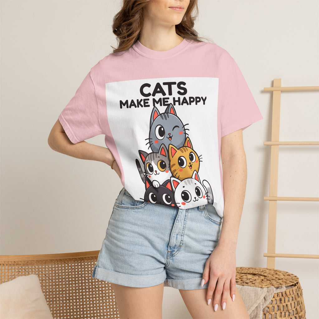 Cats Make Me Happy T-Shirt — Cute Stack of Kittens Tee