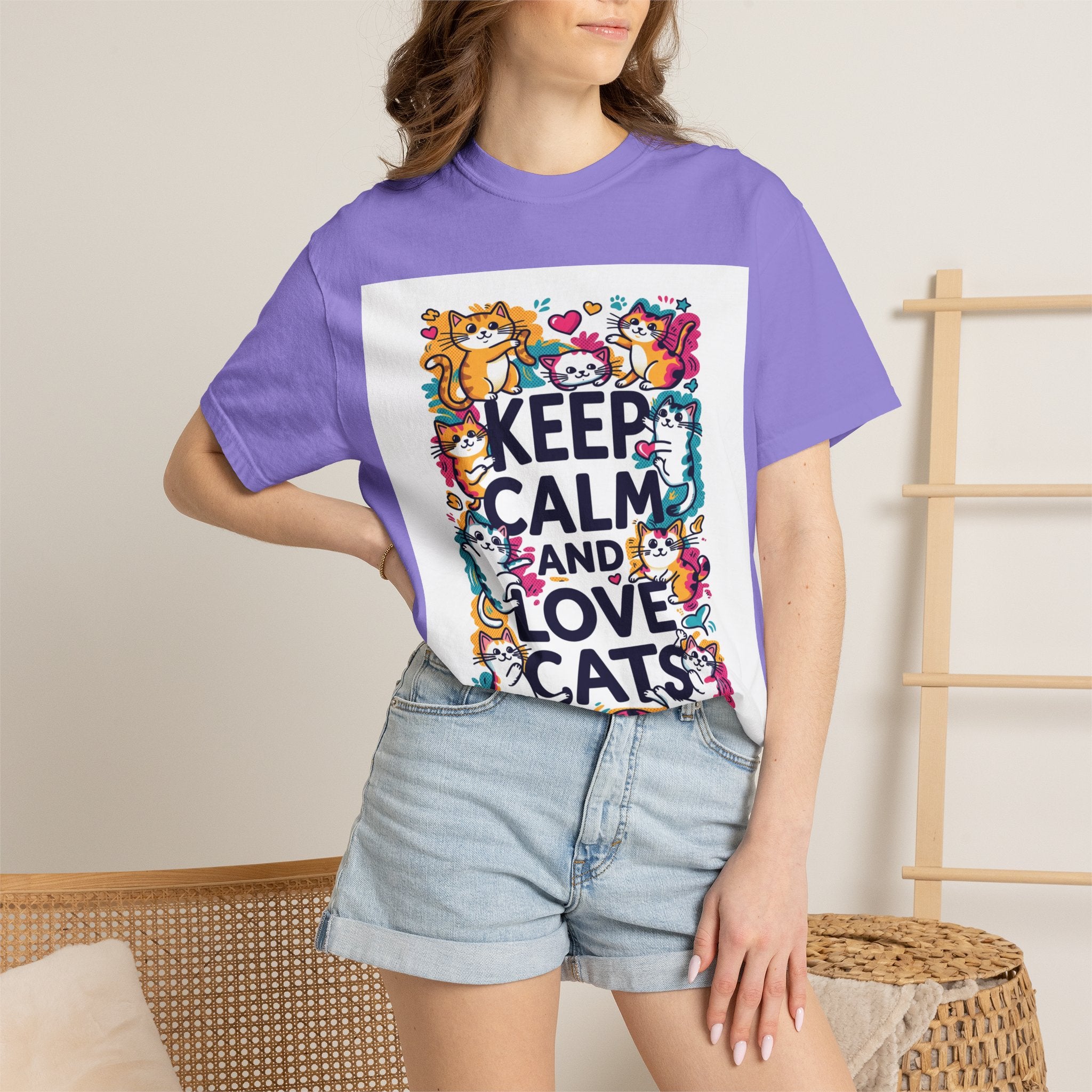 Keep Calm and Love Cats T-Shirt — Cute Colorful Cat Graphic Tee