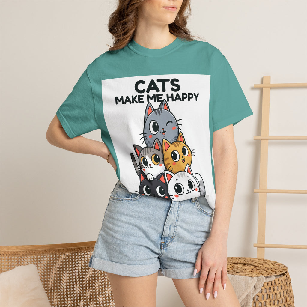 Cats Make Me Happy T-Shirt — Cute Stack of Kittens Tee