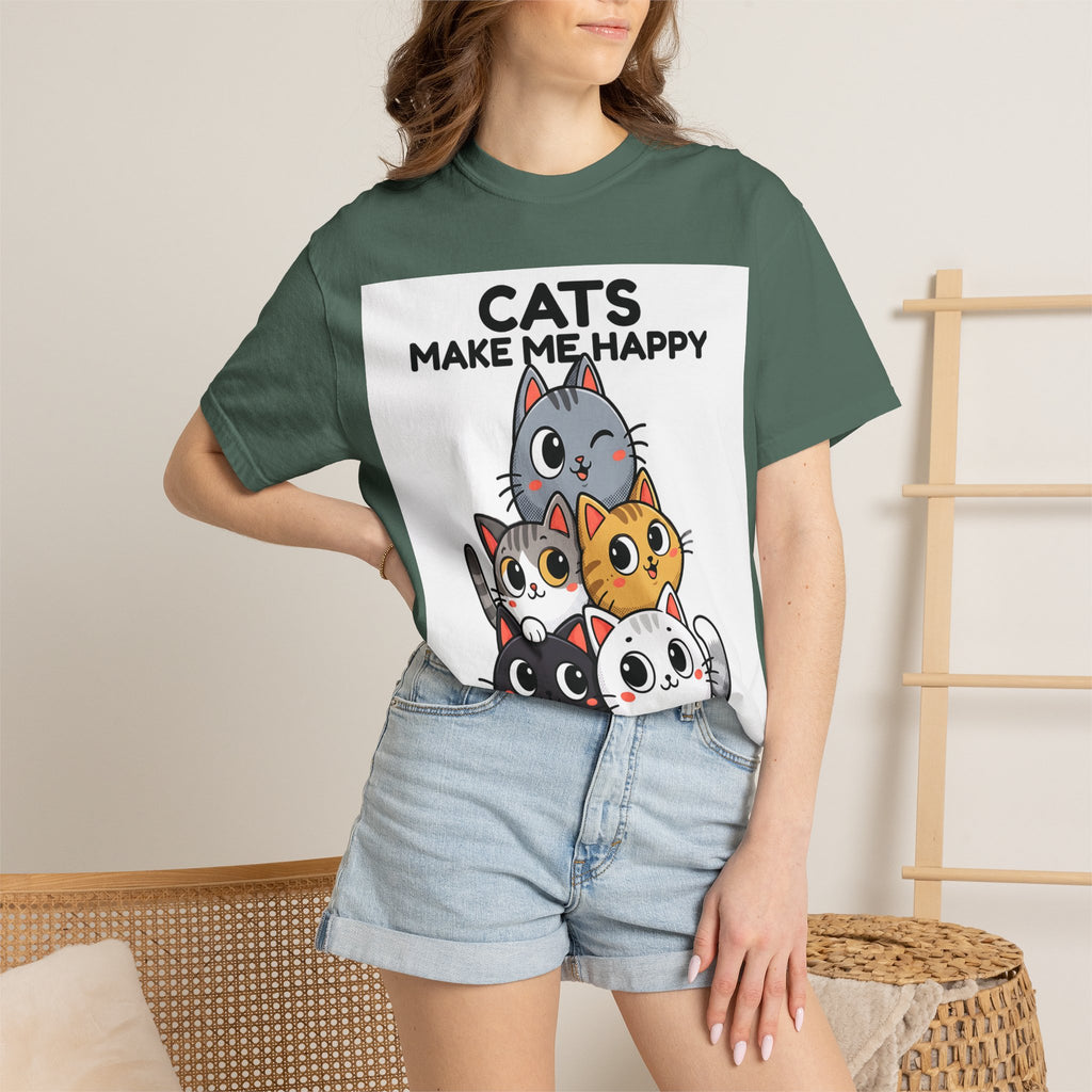 Cats Make Me Happy T-Shirt — Cute Stack of Kittens Tee