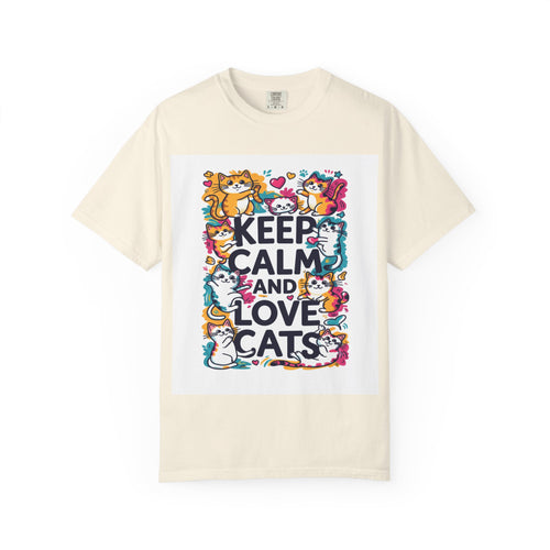 Keep Calm and Love Cats T-Shirt — Doodle Cat Border Tee