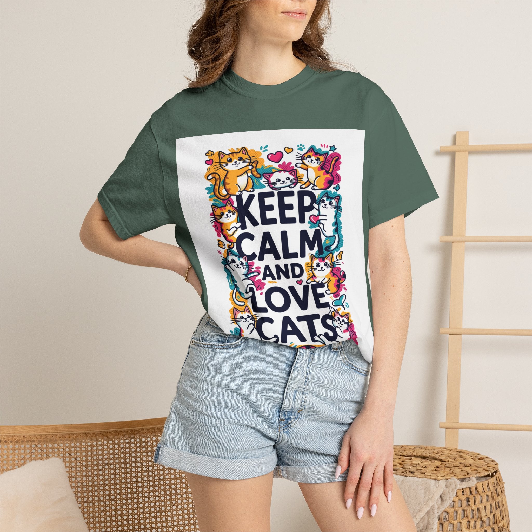 Keep Calm and Love Cats T-Shirt — Cute Colorful Cat Graphic Tee