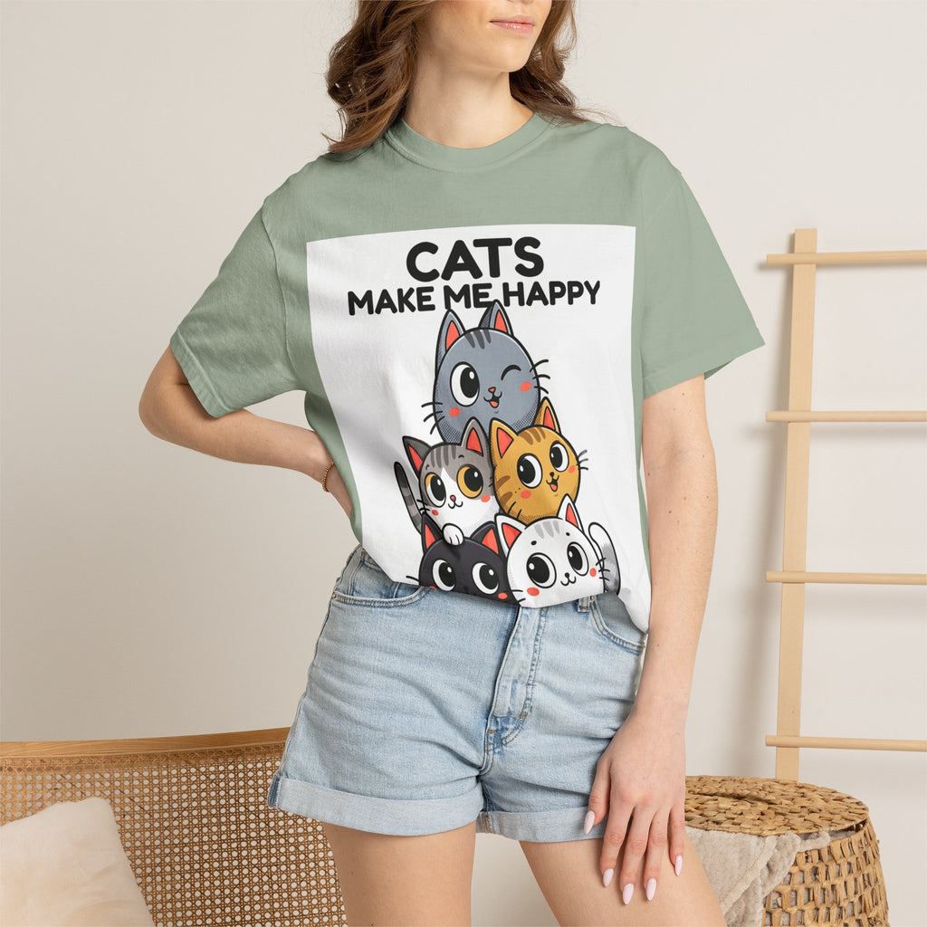 Cats Make Me Happy T-Shirt — Cute Stack of Kittens Tee