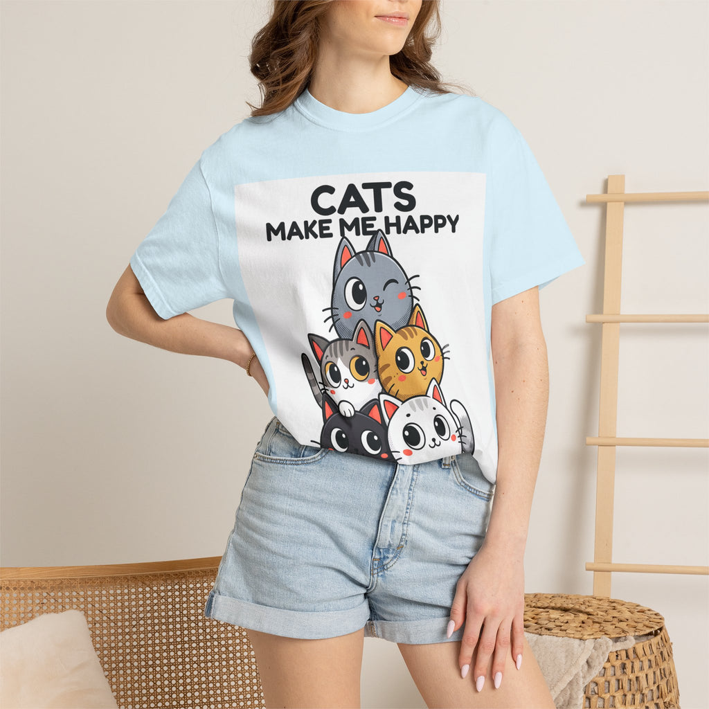 Cats Make Me Happy T-Shirt — Cute Stack of Kittens Tee