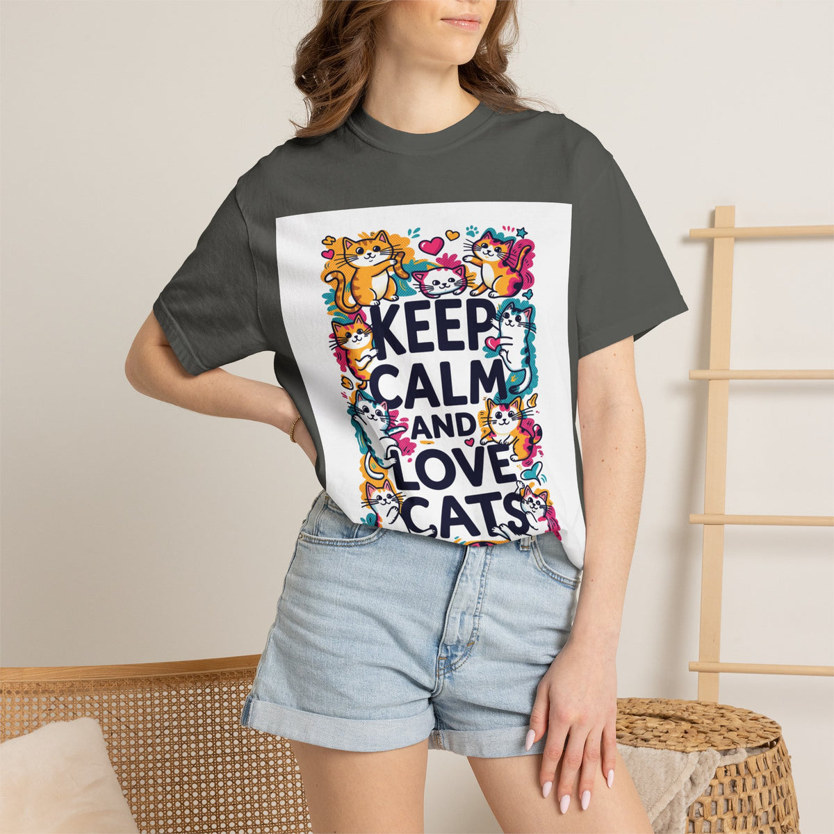 Keep Calm and Love Cats T-Shirt — Cute Colorful Cat Graphic Tee