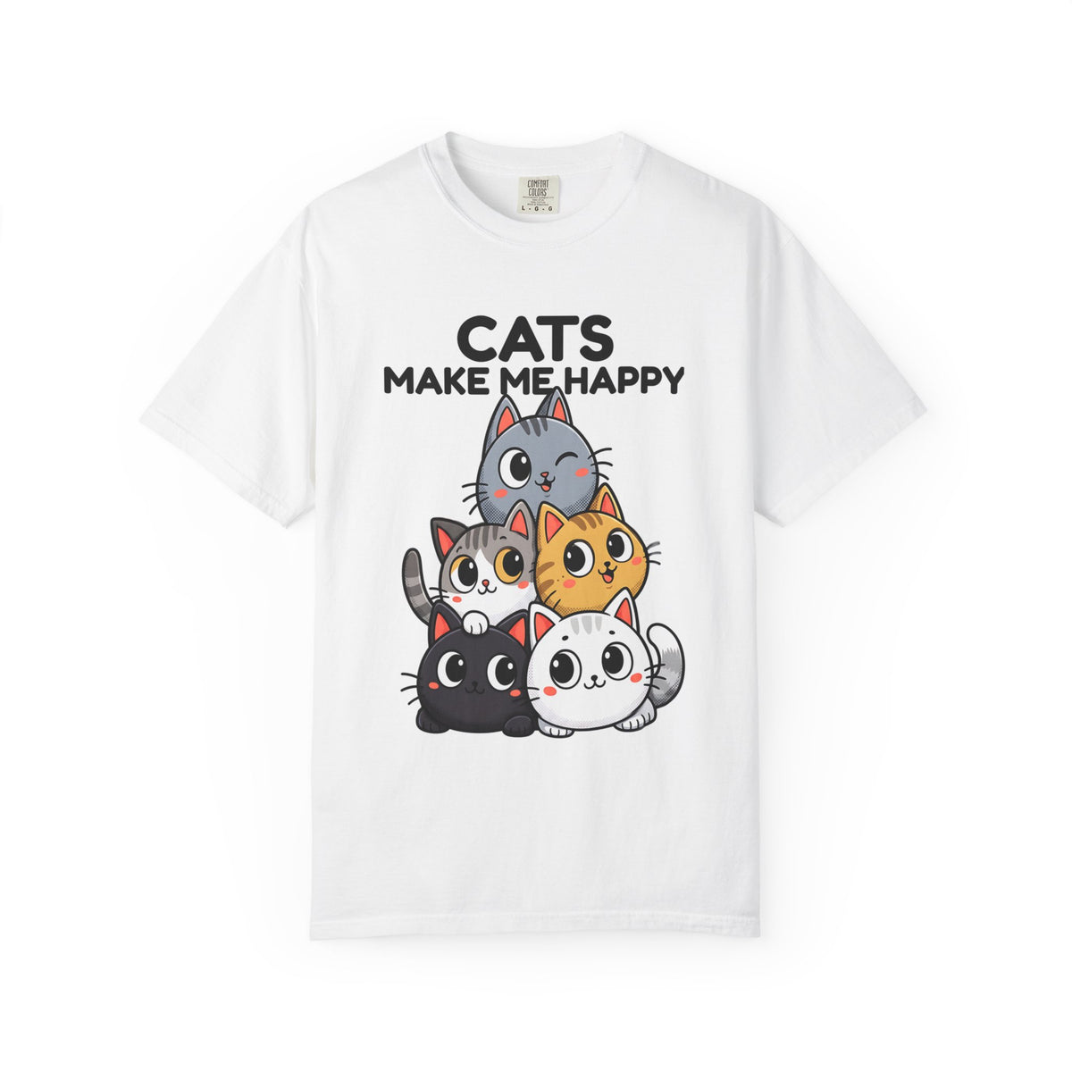 Cats Make Me Happy T-Shirt — Cute Stack of Kittens Tee
