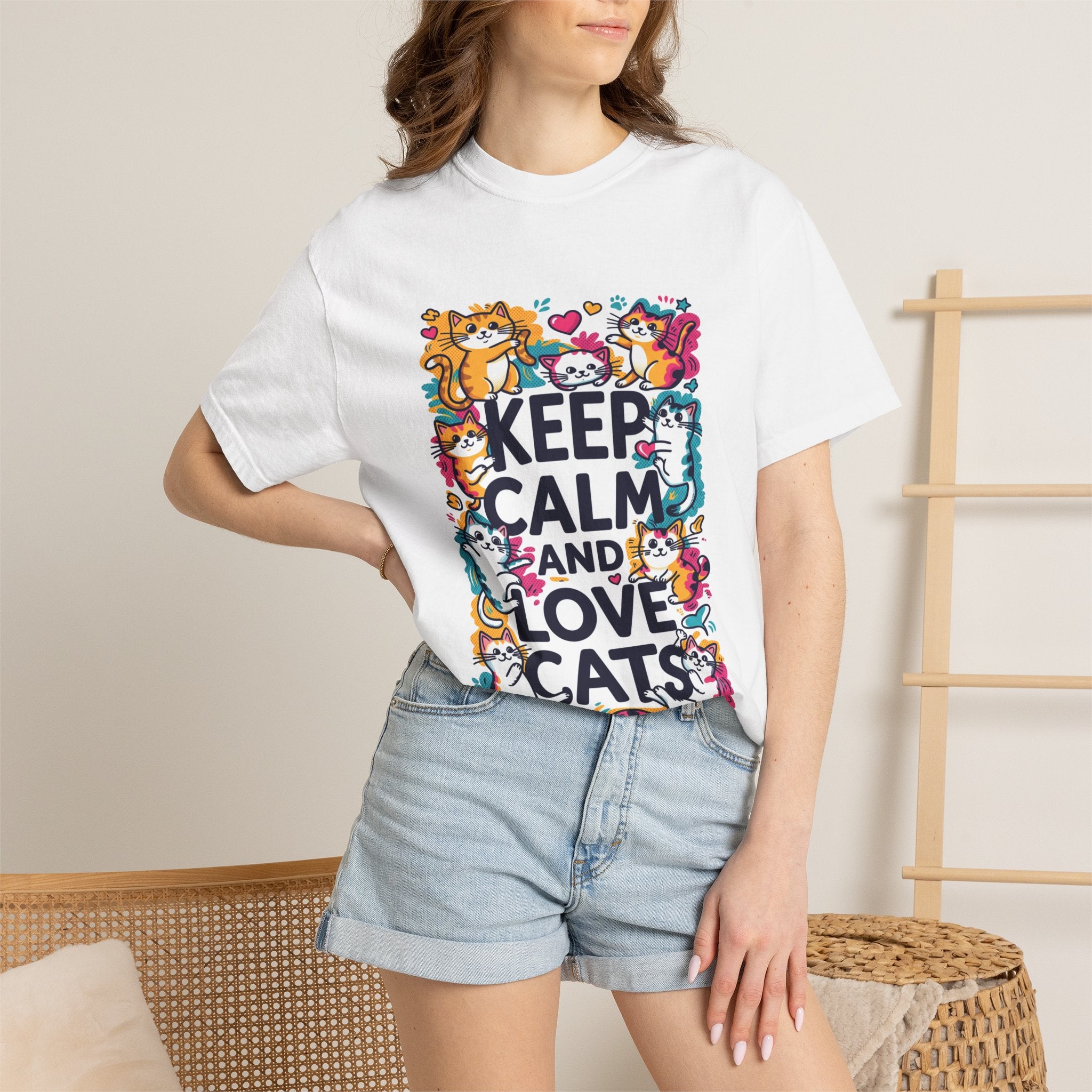 Keep Calm and Love Cats T-Shirt — Cute Colorful Cat Graphic Tee